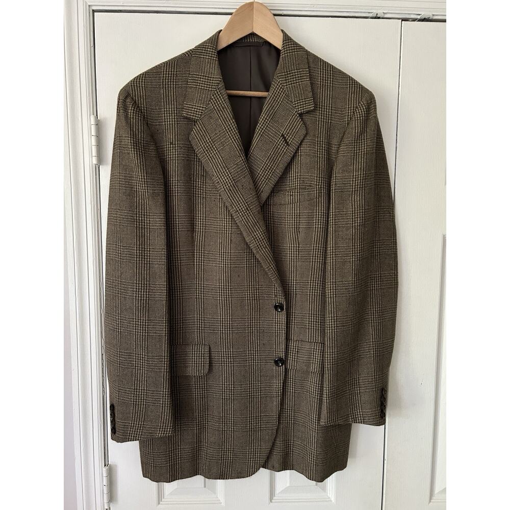 Men’s Oxxford Clothes Bergdorf Goodman Blazer Baby Alpaca 44T Brown Check AS IS